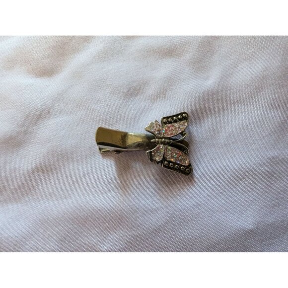 Vintage Butterfly Design Metal Hair Clip Barrette With Rhinestones - Picture 1 of 2